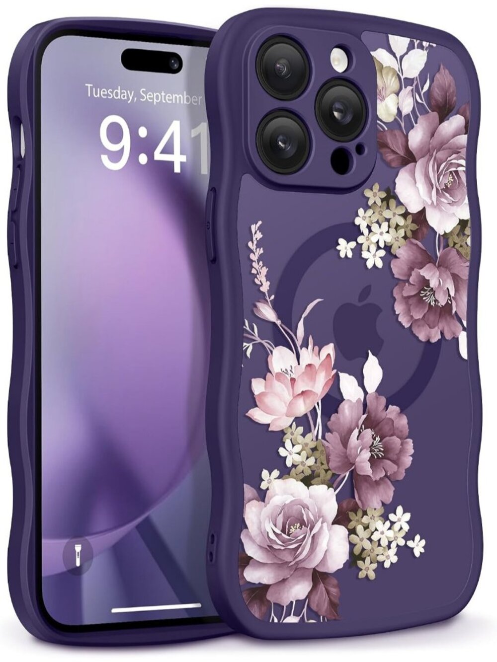 iPhone 14 Pro Cherry Blossoms/Deep Purple Compatible MagSafe Translucent Case